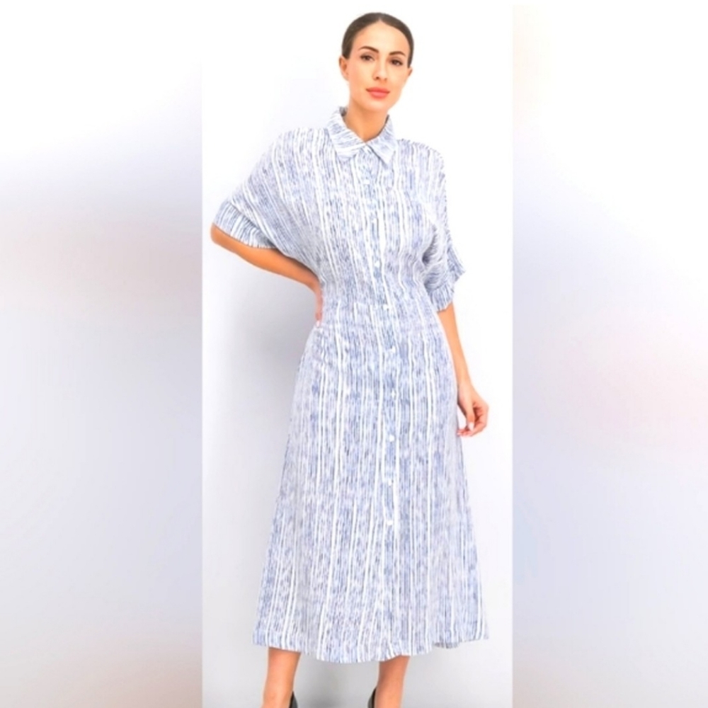 Mango MNG NWT Women's Blue Striped Long Shirt Dress. Size US 10 EU XL